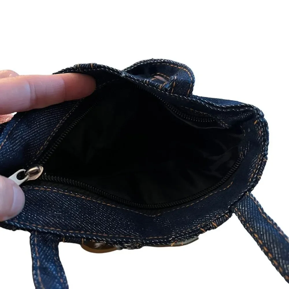 Small Blue Jean Purse Handbag Zipper Closure‎ Faux Lace Up Look Clutch Size Bag
